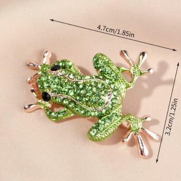 Cute & Colorful Sparkling accent Green Crystal Rhinestone Frog Animal Brooch Pin - Picture 3 of 3